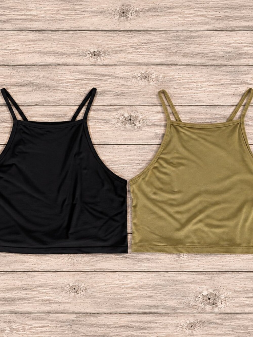 2-Piece Cropped Tank Top Bundle – Black & Olive Green